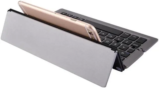 Alt view image 5 of 7 - F18 Ultra-slim Rechargeable Foldable 58 Keys Bluetooth Wireless Keyboard with Holder (Grey)