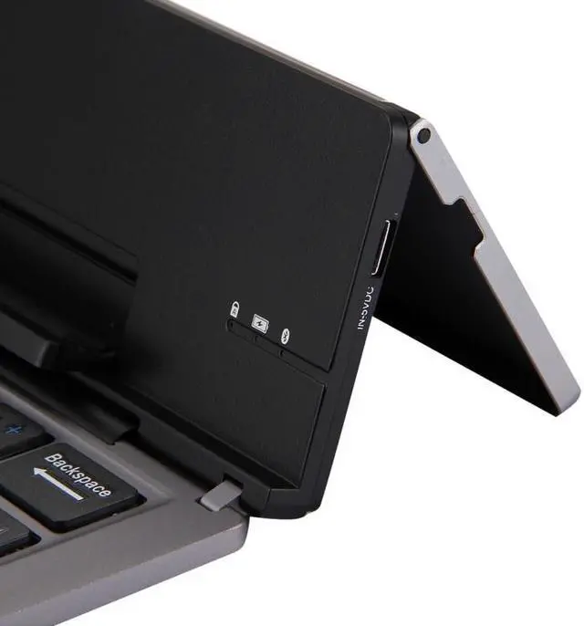 Alt view image 7 of 7 - F18 Ultra-slim Rechargeable Foldable 58 Keys Bluetooth Wireless Keyboard with Holder (Grey)