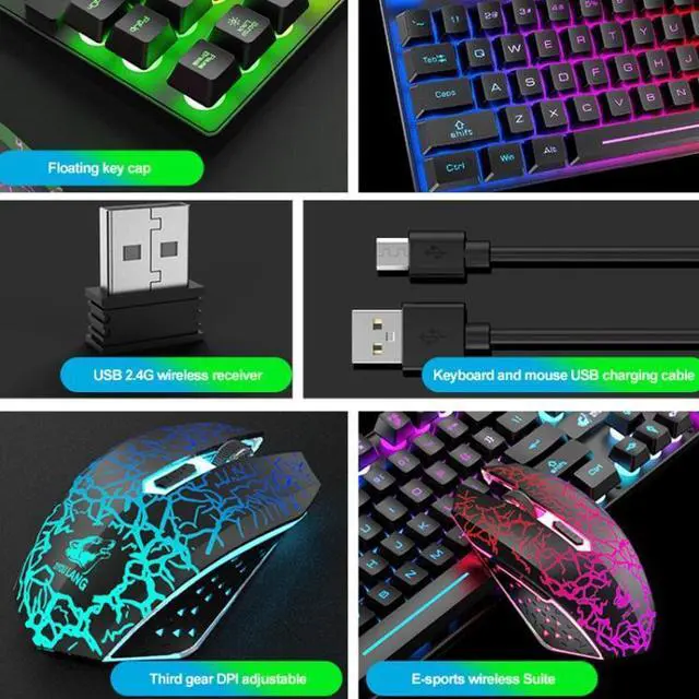 Alt view image 3 of 7 - ZIYOU LANG T87 Gaming Luminous Wireless Keyboard and Mouse Set T87 White (White)