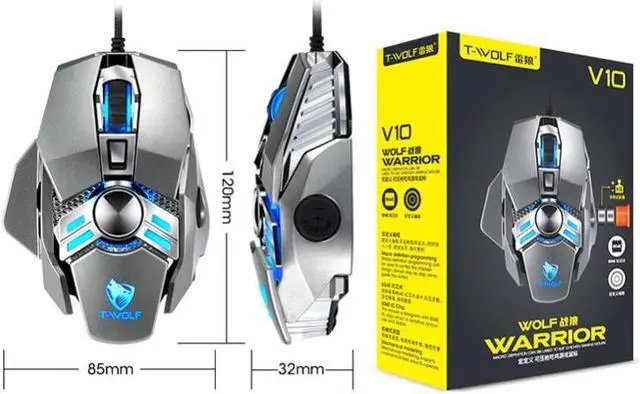 Alt view image 2 of 7 - T-WOLF V10 USB Interface 7 Buttons 6400 DPI Gaming Wired Mouse Custom Macro Programming 4-Color Breathing Light Gaming Mouse, Cable Length: 1.5m(Gun Color)
