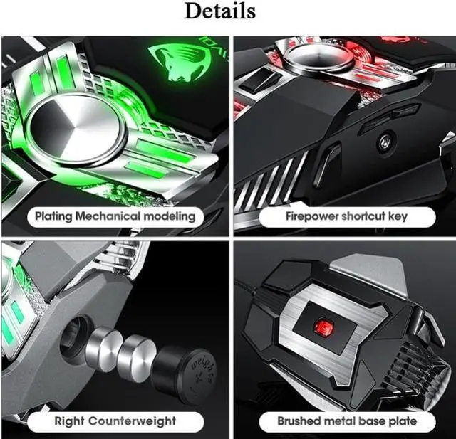 Alt view image 6 of 7 - T-WOLF V10 USB Interface 7 Buttons 6400 DPI Gaming Wired Mouse Custom Macro Programming 4-Color Breathing Light Gaming Mouse, Cable Length: 1.5m(Gun Color)