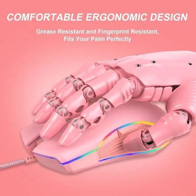 Alt view image 6 of 7 - E32 7 Keys 3200 DPI Pink Girls RGB Glowing Wired Mouse Gaming Mouse, Interface: Type-C Type-C