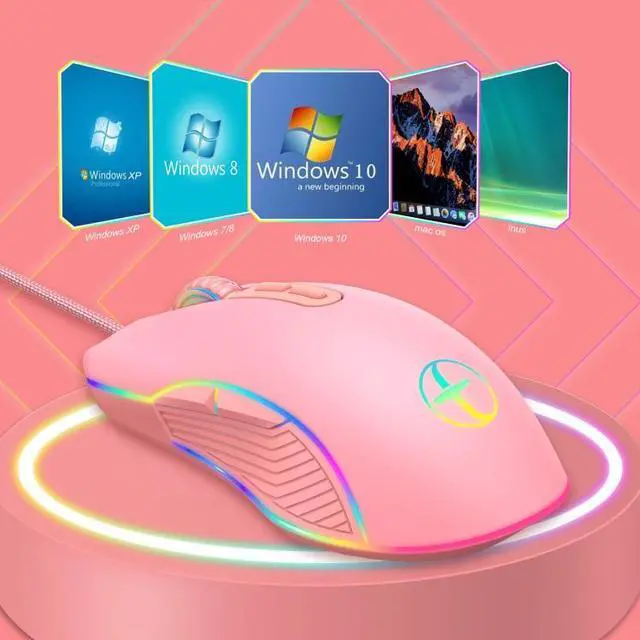 Alt view image 7 of 7 - E32 7 Keys 3200 DPI Pink Girls RGB Glowing Wired Mouse Gaming Mouse, Interface: Type-C Type-C