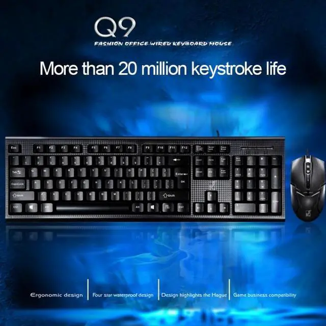 Alt view image 3 of 7 - Q9 1600 DPI Professional Wired Grid Texture Gaming Office Keyboard + Optical Mouse Kit(Black)