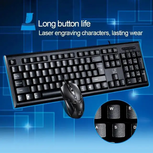 Alt view image 5 of 7 - Q9 1600 DPI Professional Wired Grid Texture Gaming Office Keyboard + Optical Mouse Kit(Black)
