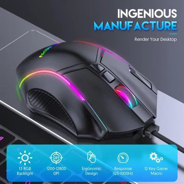 Alt view image 2 of 7 - MKESPN X15 Full Speed 12800DPI 12 Buttons Macro Definition RGB Wired Mouse