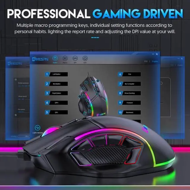 Alt view image 4 of 7 - MKESPN X15 Full Speed 12800DPI 12 Buttons Macro Definition RGB Wired Mouse
