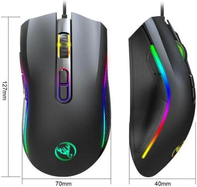 Alt view image 4 of 7 - HXSJ A869 Type-C 7200dpi 6-modes Adjustable 7-keys RGB Light Wired Game Mouse