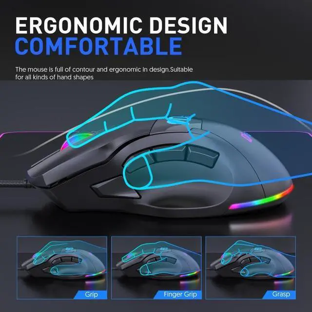 Alt view image 5 of 7 - MKESPN X10 9-Buttons RGB Wired Full Speed Macro Definition Gaming Mouse