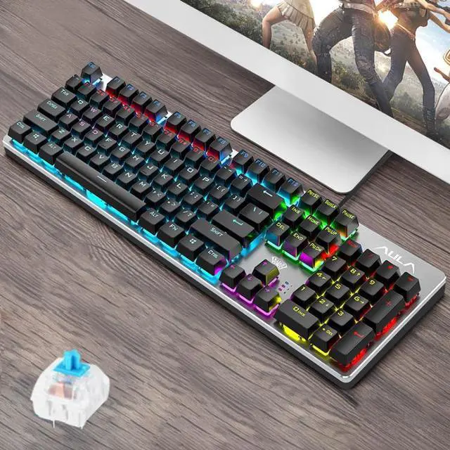 Alt view image 2 of 3 - AULA S2016 104-keys Square Key Cap Mixing Light Mechanical Blue Switch Metal Panel Wired USB Gaming Keyboard, Length: 1.6m (Style 1)