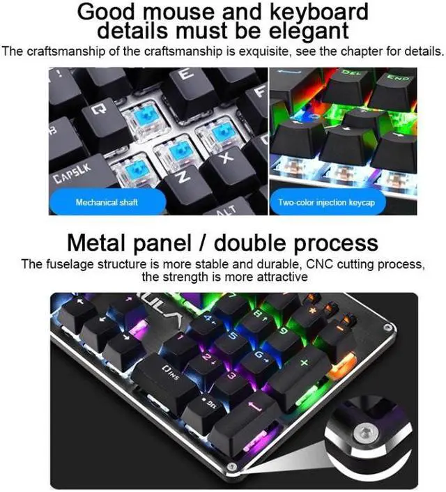 Alt view image 3 of 3 - AULA S2016 104-keys Square Key Cap Mixing Light Mechanical Blue Switch Metal Panel Wired USB Gaming Keyboard, Length: 1.6m (Style 1)