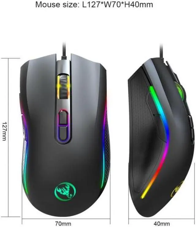 Alt view image 5 of 7 - HXSJ A869RGB 7200 DPI Six-speed Adjustable 7-keys Macro Definition Programmable Colorful Light-emitting Wired Game Optical Mouse, Cable Length: 1.5m