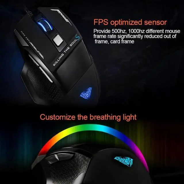Alt view image 6 of 7 - AULA Series SoulKiller II Colourful Light 7D Optical Competitive USB Wired Game Mouse, Maximum Resolution of 3500 DPI(Black)