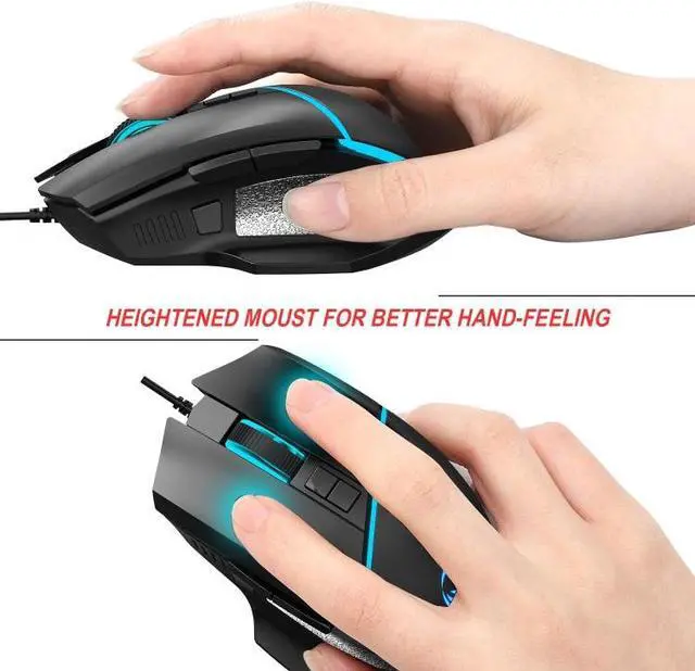 Alt view image 7 of 7 - HXSJ A876 Wired Mouse Colorful Synchronous Light Emission 6400dpi Adjustable Light Gaming Mouse, Length: 150cm