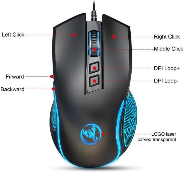 Alt view image 3 of 7 - HXSJ X100 7-buttons 3600 DPI Cool Glowing Wired Gaming Mouse, Cable Length: 1.5m (Black)