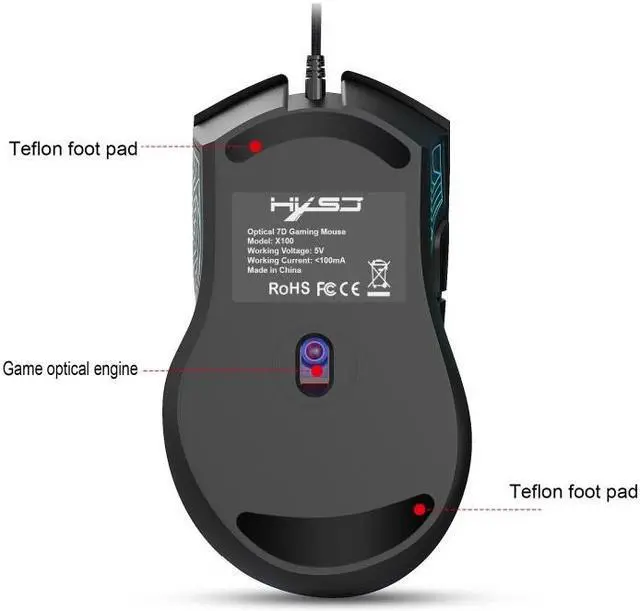 Alt view image 4 of 7 - HXSJ X100 7-buttons 3600 DPI Cool Glowing Wired Gaming Mouse, Cable Length: 1.5m (Black)