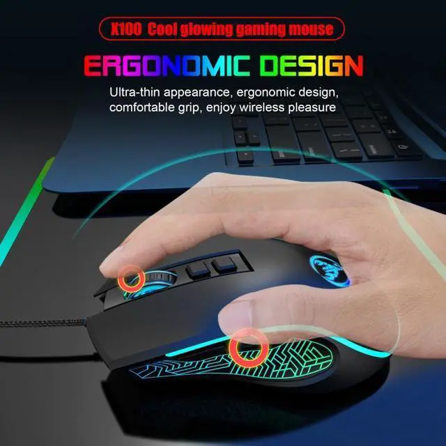Alt view image 6 of 7 - HXSJ X100 7-buttons 3600 DPI Cool Glowing Wired Gaming Mouse, Cable Length: 1.5m (Black)