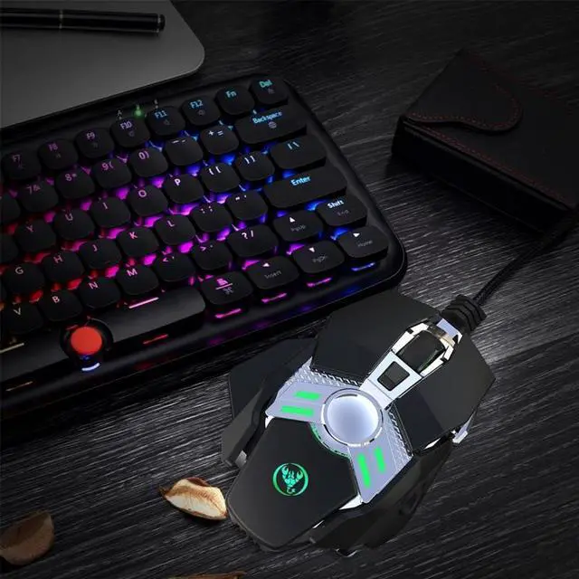 Alt view image 2 of 7 - HXSJ J200 7 Keys Programmable Wired E-sports Mechanical Mouse with Light (Silver Grey)