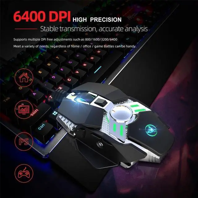 Alt view image 6 of 7 - HXSJ J200 7 Keys Programmable Wired E-sports Mechanical Mouse with Light (Silver Grey)