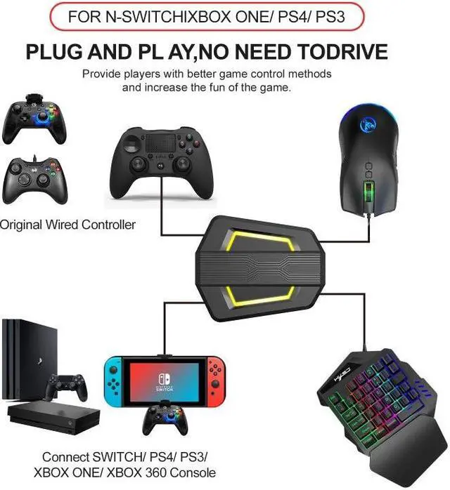 Alt view image 7 of 7 - HXSJ P6+V100+A883 Keyboard Mouse Converter + One-handed Keyboard + Gaming Mouse Set P6+V100+A883