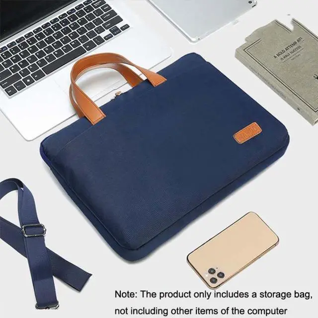 Alt view image 7 of 7 - For MacBook 13.3-14 Inches MAHOO 10188 Ultra-Thin Hand Computer Bag Messenger Laptop Bag, Color: Dark Blue+Black PU Power Bag Dark Blue+Black PU Power Bag