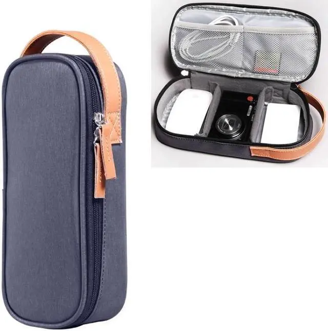 Main image of Multi-function Headphone Charger Data Cable Storage Bag, Ultra Fiber Portable Power Pack, Size: M, 16.5x6x23.5cm (Blue) Black