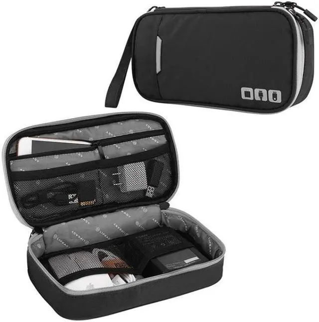 Alt view image 2 of 7 - Multi-functional Headphone Charger Data Cable Storage Bag Portable Power Pack, Size: S, 24 x 12 x 5cm (Grey)
