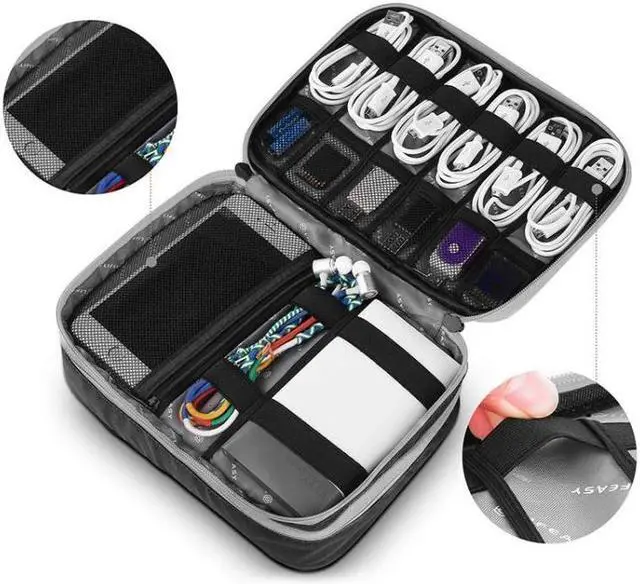 Alt view image 3 of 7 - Multi-functional Headphone Charger Data Cable Storage Bag Portable Power Pack, Size: S, 24 x 12 x 5cm (Grey)
