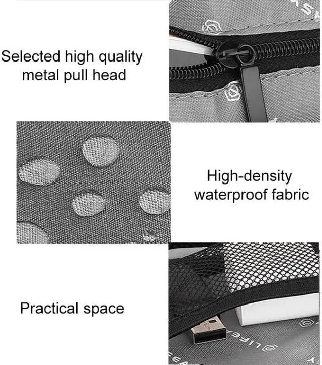 Alt view image 5 of 7 - Multi-functional Headphone Charger Data Cable Storage Bag Portable Power Pack, Size: S, 24 x 12 x 5cm (Grey)