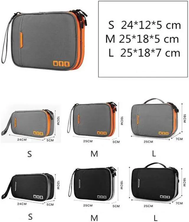 Alt view image 6 of 7 - Multi-functional Headphone Charger Data Cable Storage Bag Portable Power Pack, Size: S, 24 x 12 x 5cm (Grey)