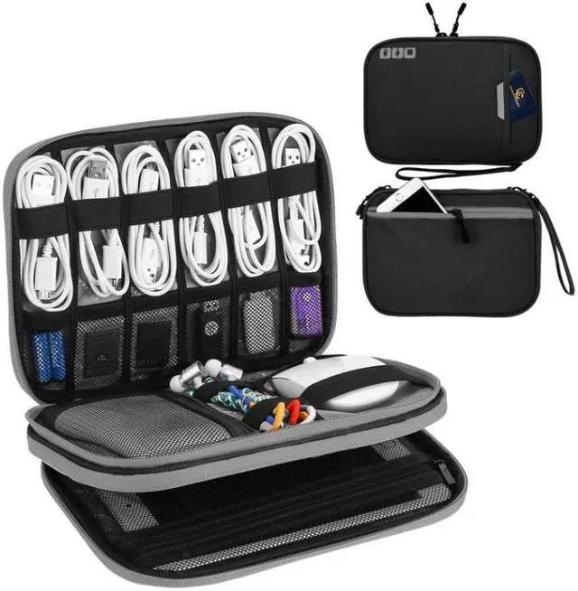 Main image of Multi-functional Headphone Charger Data Cable Storage Bag Portable Power Pack, Size:M, 25 x 18 x 5cm (Black)