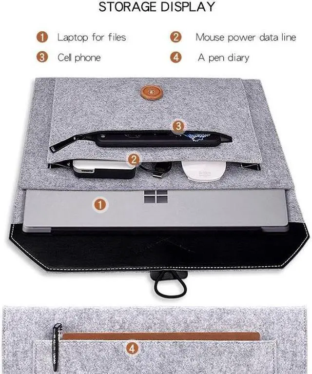 Alt view image 5 of 7 - ND06 Multi-purpose Felt Button Laptop Inner Bag for 12.5 inch Laptop (Black)
