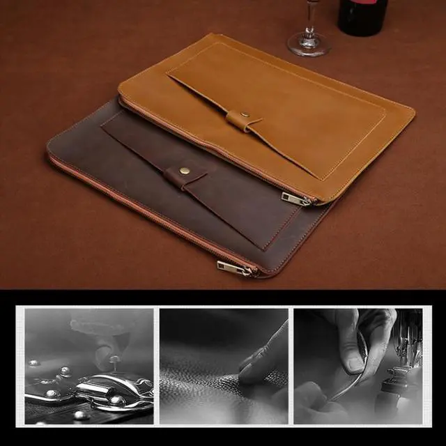 Alt view image 7 of 7 - Universal Genuine Leather Business Zipper Laptop Tablet Bag For 12 inch and Below (Coffee)
