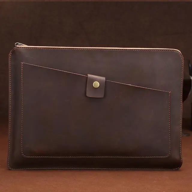 Main image of Universal Genuine Leather Business Zipper Laptop Tablet Bag For 12 inch and Below (Coffee)