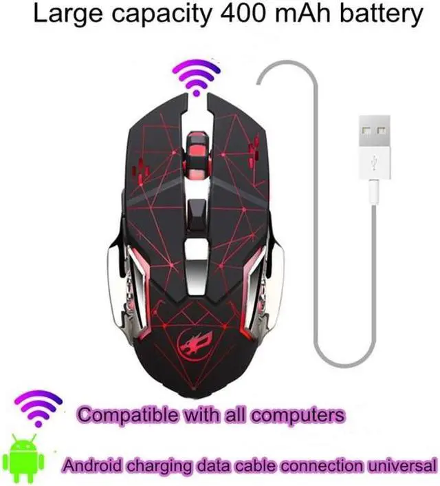 Alt view image 5 of 5 - WARWOLF Q8 Wireless Rechargeable Mouse Glowing Gaming Mouse(Black)