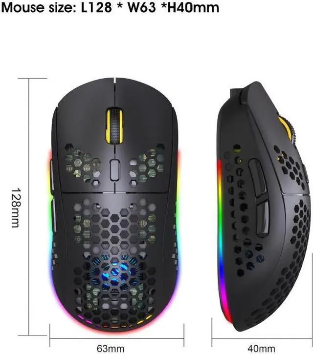 Alt view image 3 of 7 - HXSJ T90 RGB Light Three-mode Wireless Gaming Mouse