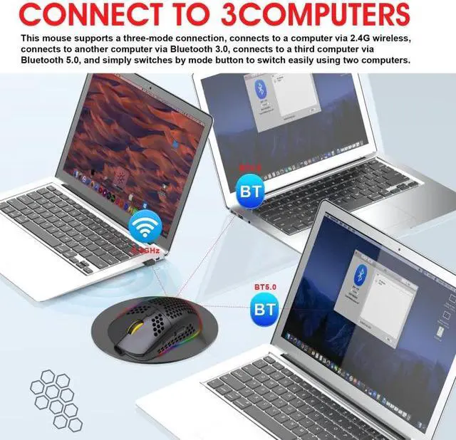 Alt view image 6 of 7 - HXSJ T90 RGB Light Three-mode Wireless Gaming Mouse