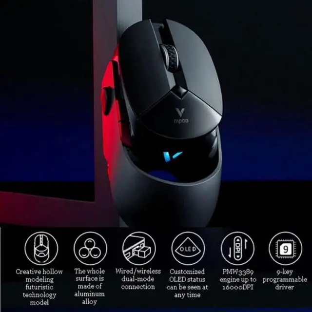 Alt view image 5 of 7 - Rapoo VT960 1600 DPI 7 Keys Dual Mode Macro Programmable Symphony RGB Backlit Wireless Gaming Mouse (Black)