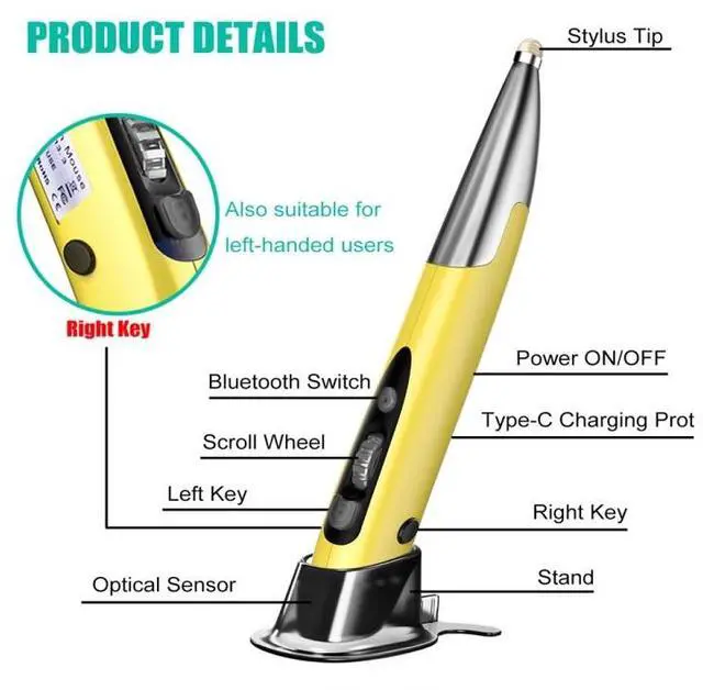 Alt view image 3 of 7 - PR-A19 2.4GHz Wireless Charging Bluetooth Mouse Pen Type Shining Quiet Mouse(Blue)