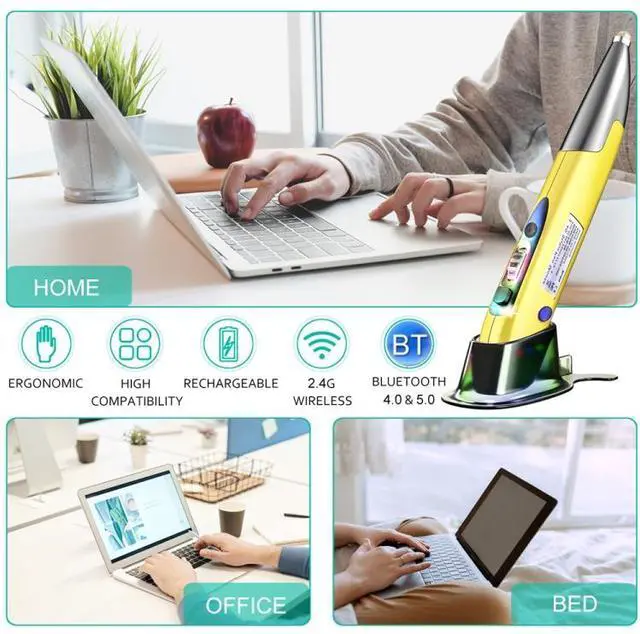 Alt view image 7 of 7 - PR-A19 2.4GHz Wireless Charging Bluetooth Mouse Pen Type Shining Quiet Mouse(Blue)