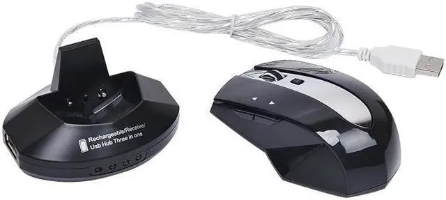Alt view image 6 of 6 - MZ-011 2.4GHz 1600DPI Wireless Rechargeable Optical Mouse with HUB Function (Black Silver)