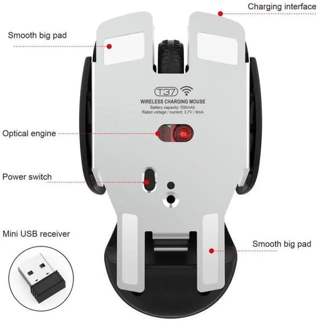 Alt view image 6 of 7 - HXSJ T37 2.4GHz 1600dpi 3-modes Adjustable Wireless Mute Mouse (Pink)