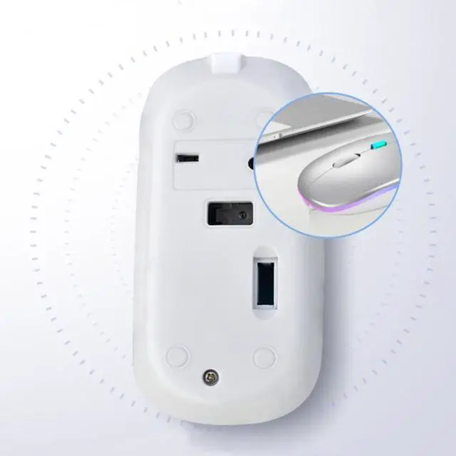 Alt view image 5 of 7 - Y20 4 Keys Colorful Glow Charging Mute Mouse Notebook Game Wireless Mouse, Colour: 2.4G + Bluetooth (Silver) 2.4G + Bluetooth (Silver)