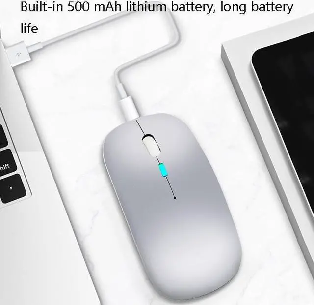 Alt view image 6 of 7 - Y20 4 Keys Colorful Glow Charging Mute Mouse Notebook Game Wireless Mouse, Colour: 2.4G + Bluetooth (Silver) 2.4G + Bluetooth (Silver)
