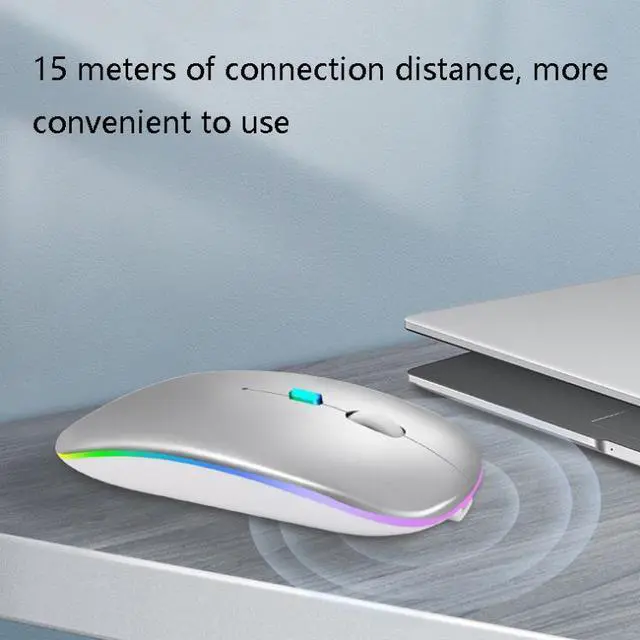Alt view image 3 of 7 - Y20 4 Keys Colorful Glow Charging Mute Mouse Notebook Game Wireless Mouse, Colour: 2.4G + Bluetooth (Silver) 2.4G + Bluetooth (Silver)