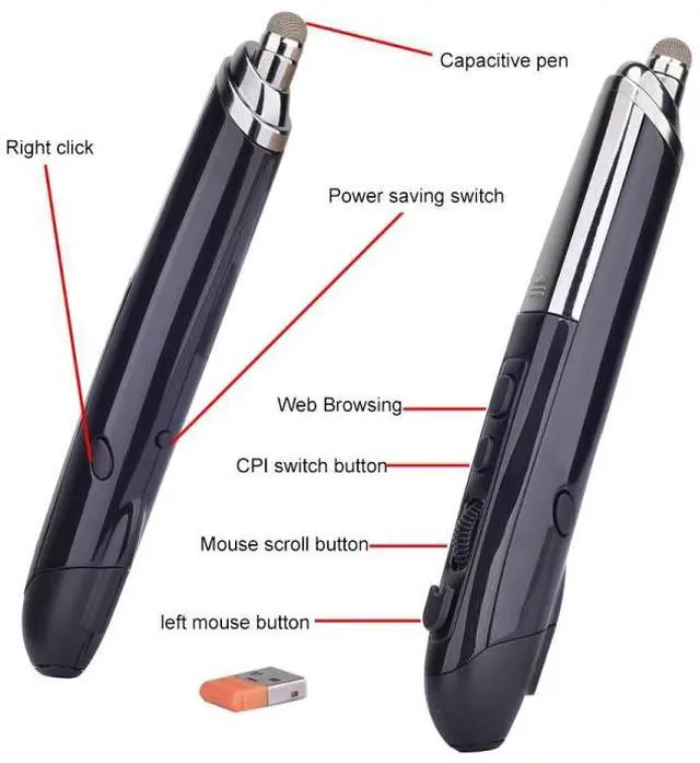 Alt view image 6 of 7 - PR-08 6-keys Smart Wireless Optical Mouse with Stylus Pen & Laser Function (White)