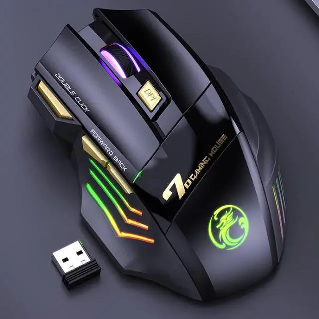 Main image of iMICE GW-X7 2.4G + Bluetooth Dual Mode 7-button Silent Rechargeable Wireless Gaming Mouse with Colorful RGB Lights, Size:GW-X7 2.4G + Bluetooth (Black)