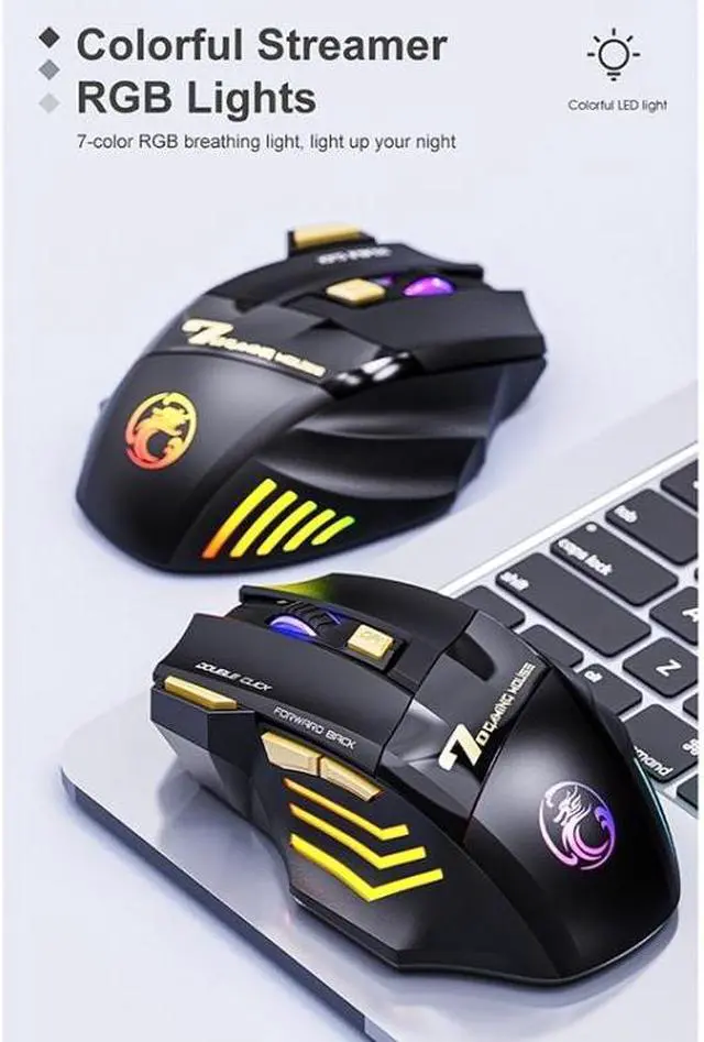 Alt view image 5 of 7 - iMICE GW-X7 2.4G + Bluetooth Dual Mode 7-button Silent Rechargeable Wireless Gaming Mouse with Colorful RGB Lights, Size:GW-X7 2.4G + Bluetooth (Black)