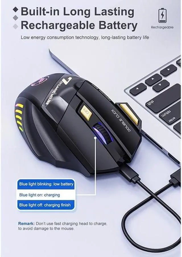 Alt view image 6 of 7 - iMICE GW-X7 2.4G + Bluetooth Dual Mode 7-button Silent Rechargeable Wireless Gaming Mouse with Colorful RGB Lights, Size:GW-X7 2.4G + Bluetooth (Black)