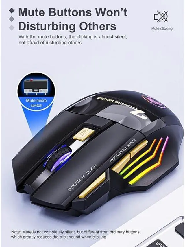 Alt view image 7 of 7 - iMICE GW-X7 2.4G + Bluetooth Dual Mode 7-button Silent Rechargeable Wireless Gaming Mouse with Colorful RGB Lights, Size:GW-X7 2.4G + Bluetooth (Black)